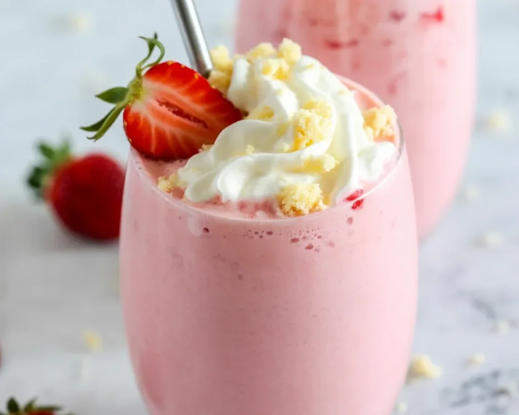 Strawberry Shortcake Protein Smoothie with fresh strawberries and Greek yogurt