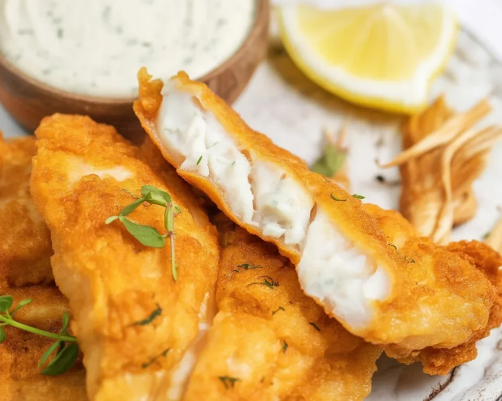 Crispy Air Fryer Fish fillets served with a golden crust, cooked to perfection.