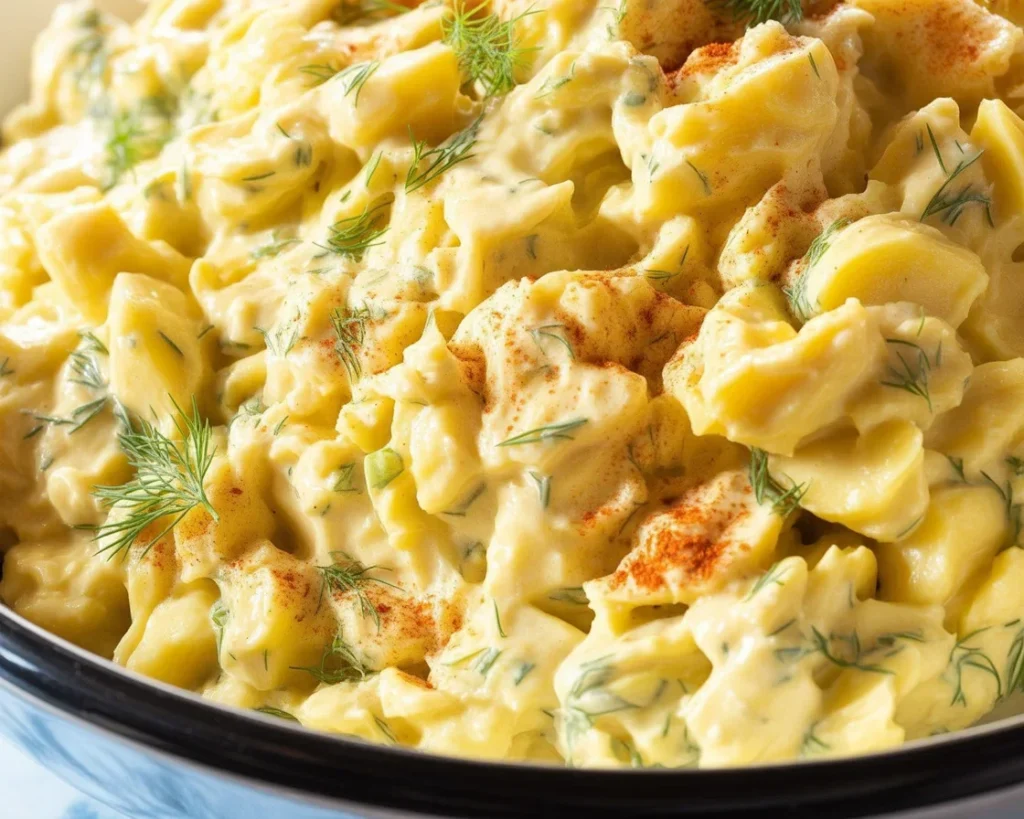 Classic potato salad with tender potatoes, pickles, celery, and hard-boiled eggs.