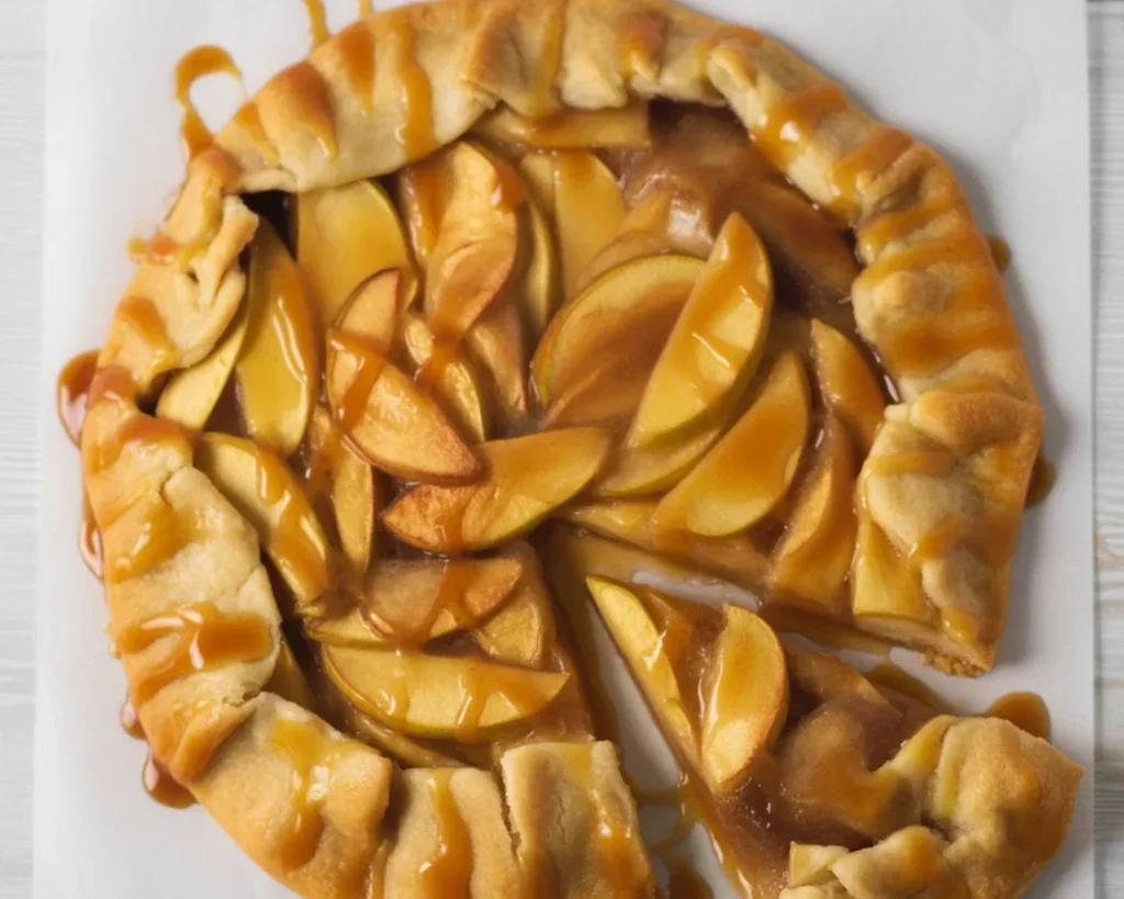 Delicious Rustic Caramel-Apple Tart with crispy crust and caramel topping.