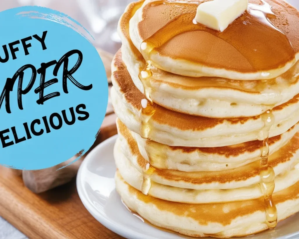 Fluffy homemade pancakes made from scratch with butter, flour, and baking powder.
