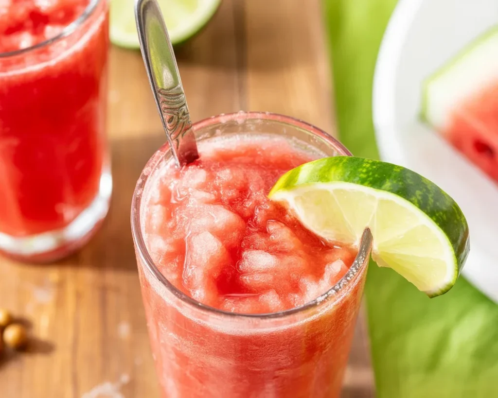Refreshing homemade Watermelon Slushie in a glass, perfect for summer.