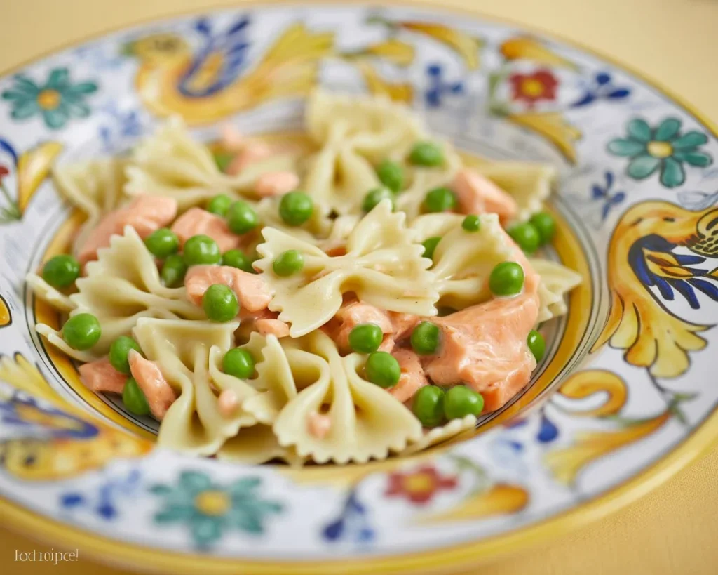 Creamy Pasta with Salmon and Peas, a quick and delicious family meal.