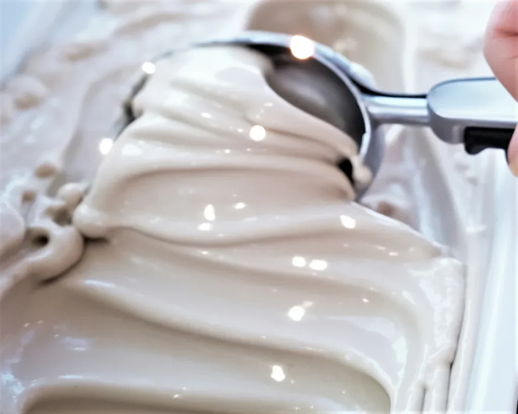 Delicious homemade Coconut Milk Ice Cream in a bowl with toppings