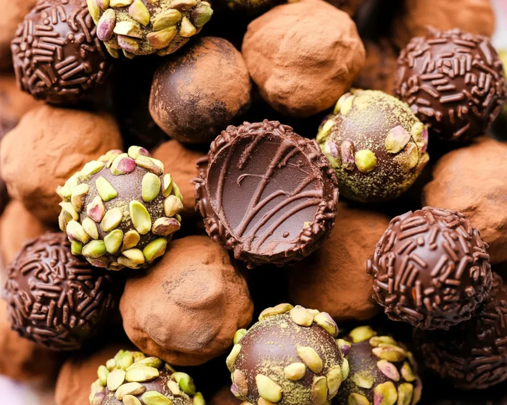 Decadent Salted Caramel Truffles covered in chocolate and drizzled with caramel sauce.