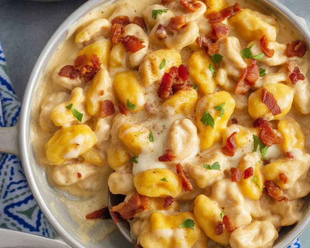 Creamy Crack Chicken Gnocchi with tender pillows of gnocchi in a ranch sauce.