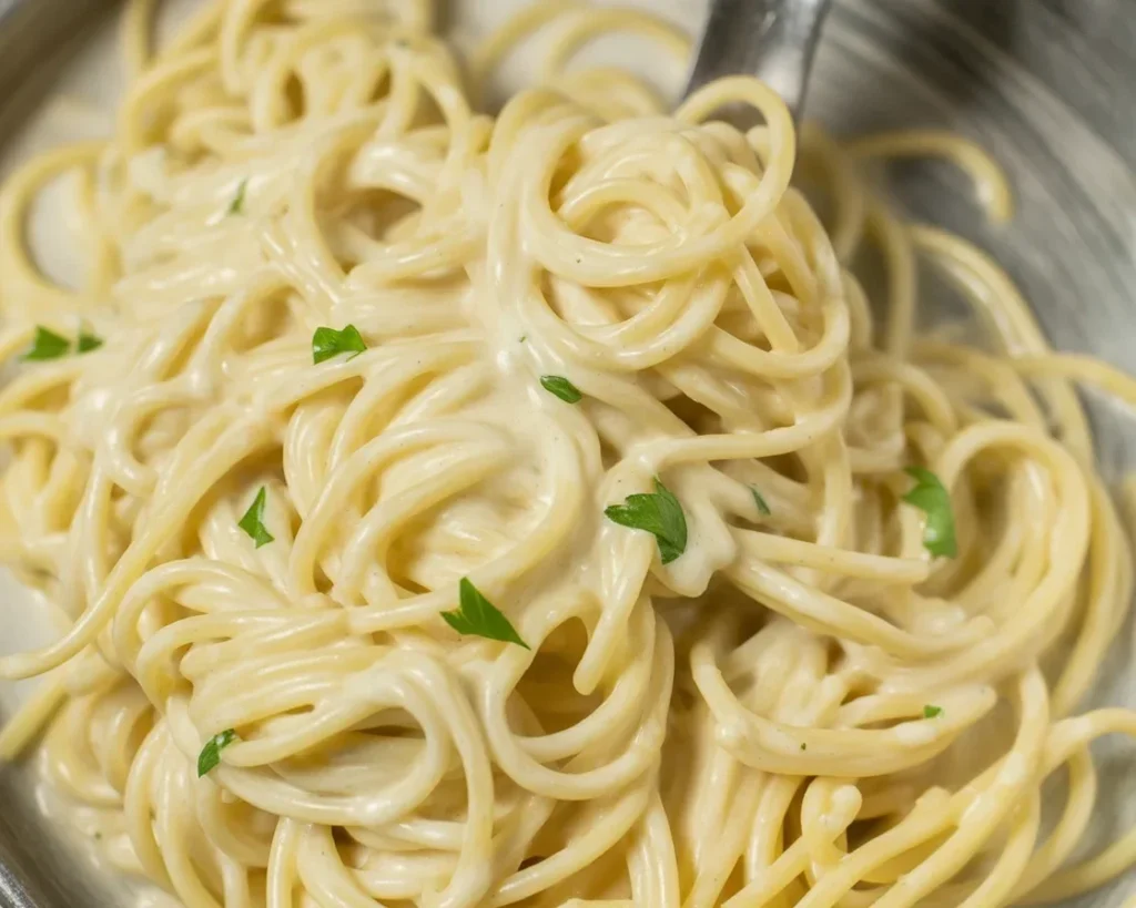 Delicious One Pot Creamy Garlic Pasta with garlic, butter, and Parmesan cheese.